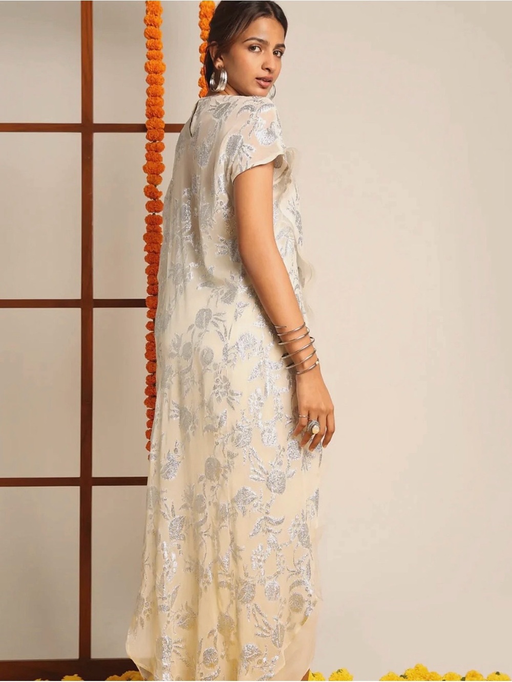 Style Junkiie Ivory Embroidered Wrap Tunic Silver Floral S